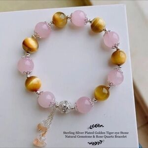 - Tiger eye& Rose quartz gemstone bracelet A-4